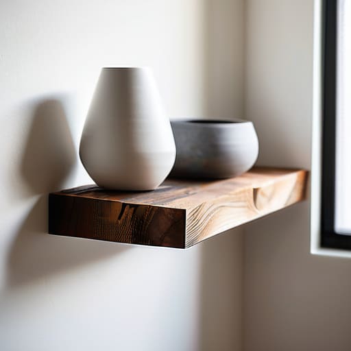 Floating Shelves from Reclaimed Wood on wall.